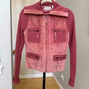 Vintage Tehama Suede Leather and Knit Jacket, Pink, size Small